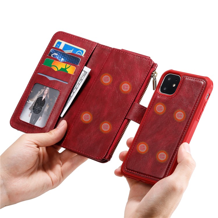 Vintage Style Multifunctional PU Leather Wallet Phone Case Cover for iPhone 11 6.1-inch - Red-30