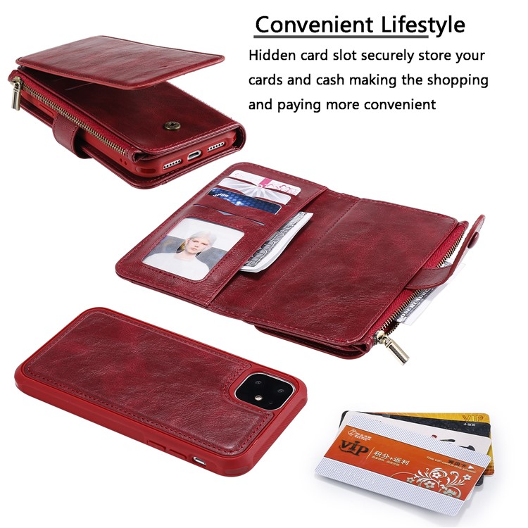 Vintage Style Multifunctional PU Leather Wallet Phone Case Cover for iPhone 11 6.1-inch - Red-7