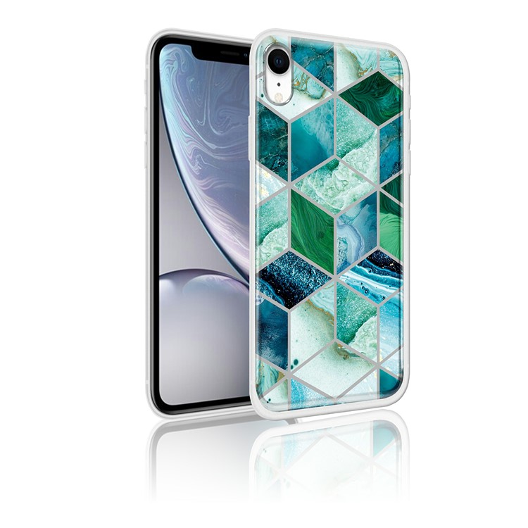 For iPhone XR 6.1 inch Marble Pattern Silver Plated IMD PC Back Plate + TPU Frame Cover - Style A-1