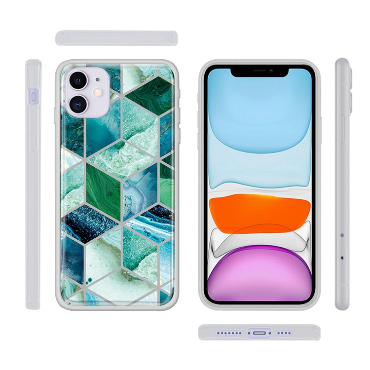 Marble Pattern Silver Plated IMD PC Back Plate + TPU Frame Shell for iPhone 11 6.1 inch - Style A-2