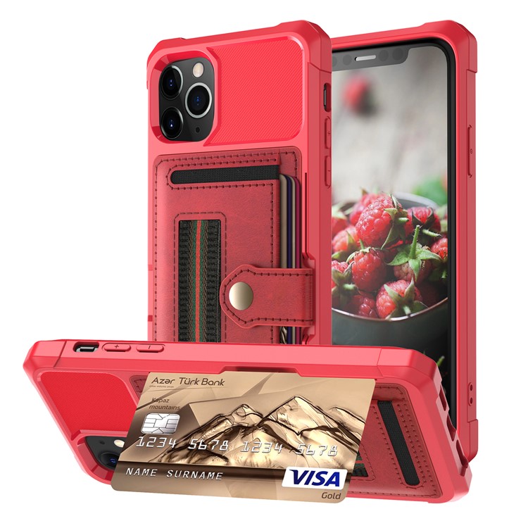 TPU+PU Leather Phone Case with Card Slot and Elastic Finger Ring Strap for iPhone 11 Pro Max 6.5-inch - Red-1