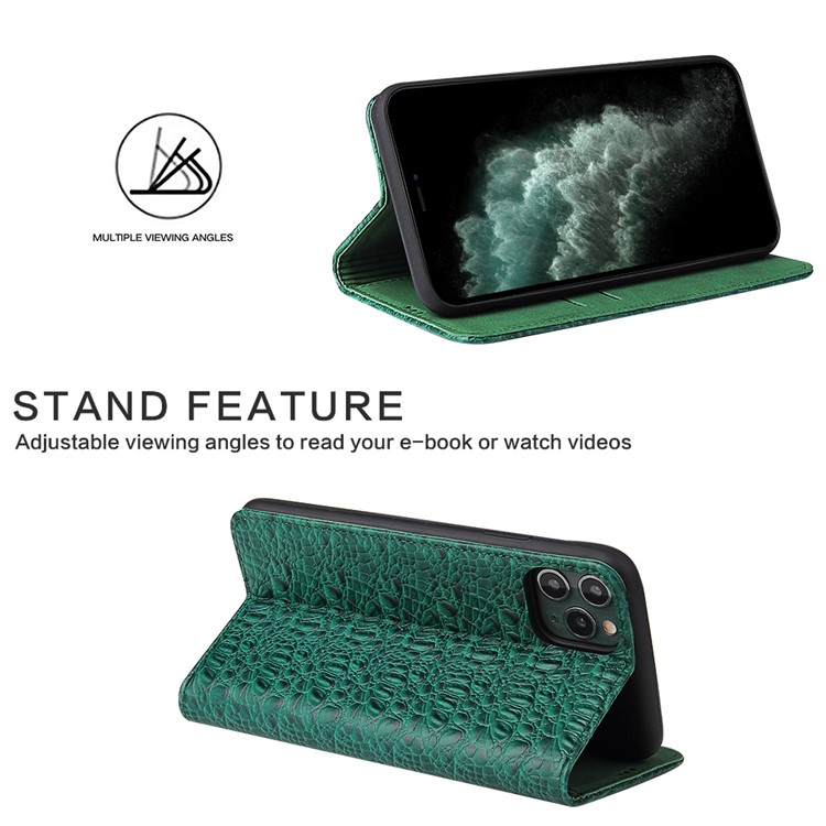 Crocodile Texture Cowhide Leather Wallet Phone Case for Apple iPhone 11 Pro Max 6.5 inch - Green-3