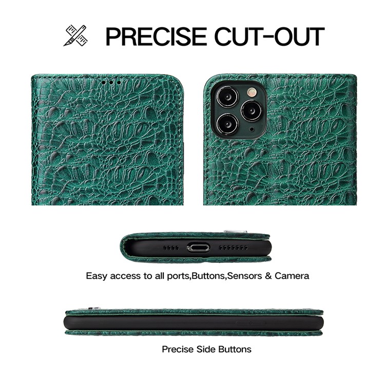 Crocodile Texture Cowhide Leather Wallet Phone Case for Apple iPhone 11 Pro Max 6.5 inch - Green-5