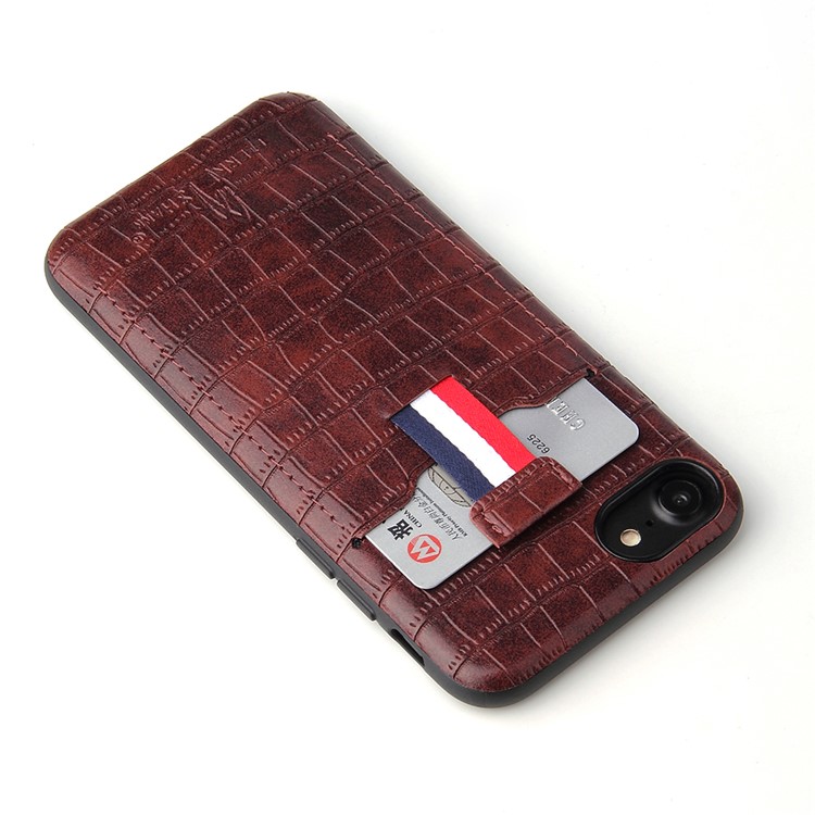 Crocodile Style PU Leather Coated TPU Stylish Case with Card Slot Pull Tab for iPhone 8/7 4.7 inch - Brown-2