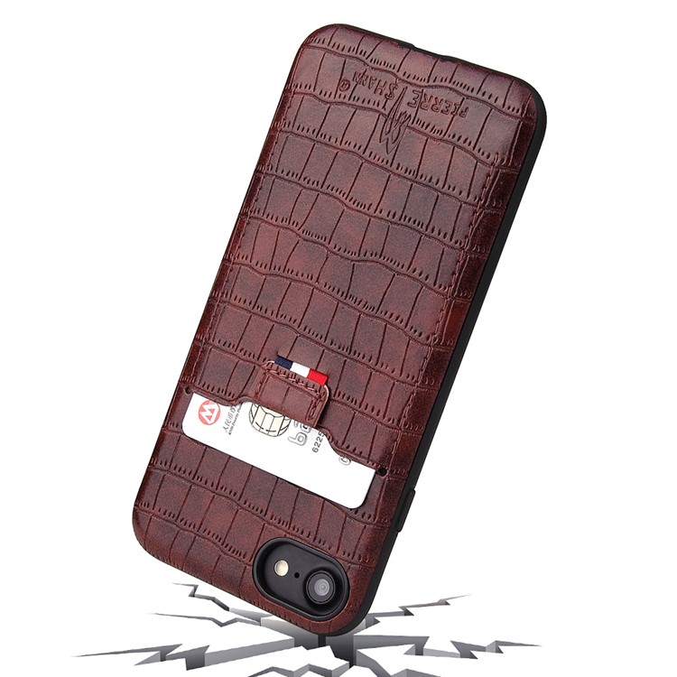 Crocodile Style PU Leather Coated TPU Stylish Case with Card Slot Pull Tab for iPhone 8/7 4.7 inch - Brown-4