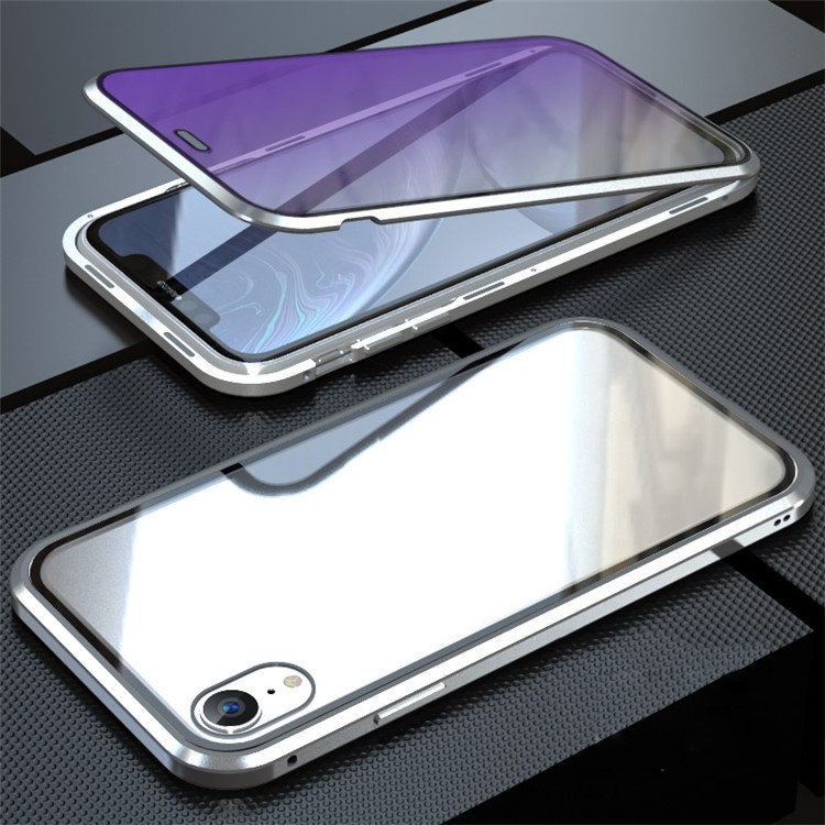 

Для Iphone XR 6,1 Дюйма Синего Дьявола Серии Металлической Рамы + Двухсторонней Закаленное Стекло Анти-Blue-Ray Оболочки - Серебряный, iPhone XR 6.1 inch
