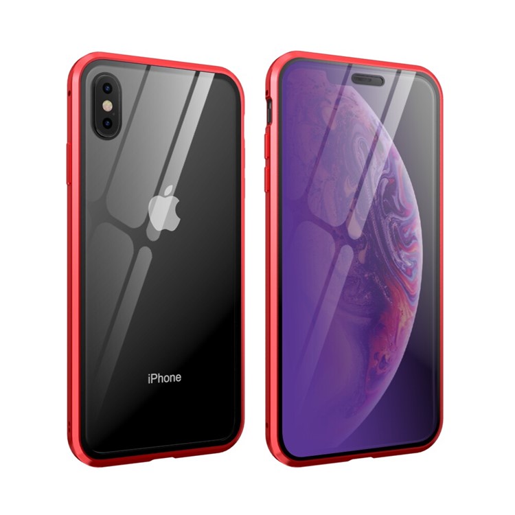 

Для Iphone XS Макс 6,5 Дюйма Синего Дьявола Серии Металлической Рамы + Двухсторонний Закаленное Стекло Анти-Blue-Ray Случая - Красный, iPhone XS Max 6.5 inch