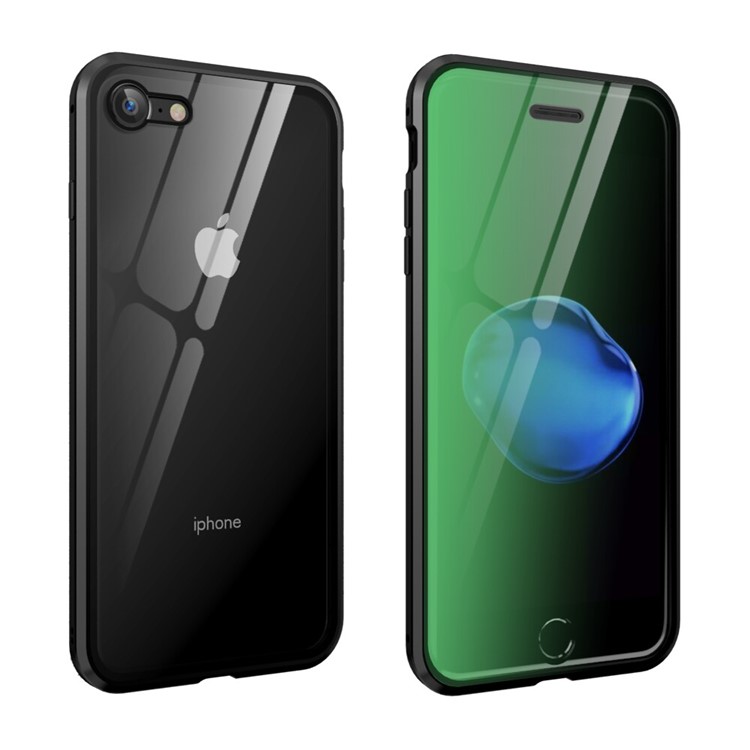 Green Devil Series Anti Blue Violet Light Tempered Glasses+Magnetic Metal Frame Phone Case for iPhone 8/7/iPhone SE 2 (2020) 4.7 inch - Black-1