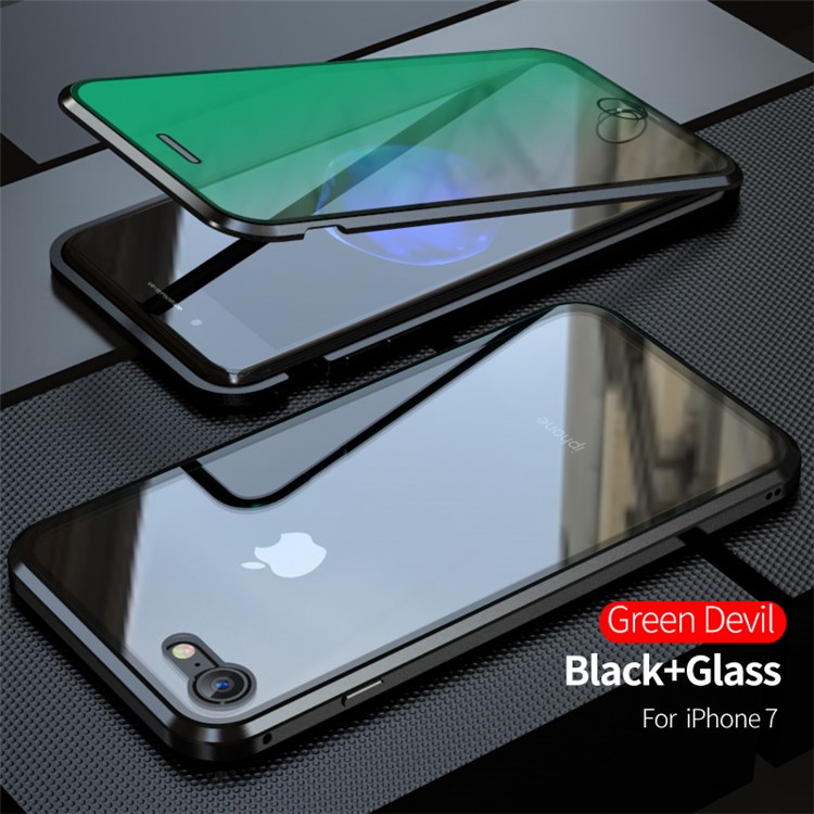 Green Devil Series Anti Blue Violet Light Tempered Glasses+Magnetic Metal Frame Phone Case for iPhone 8/7/iPhone SE 2 (2020) 4.7 inch - Black-2