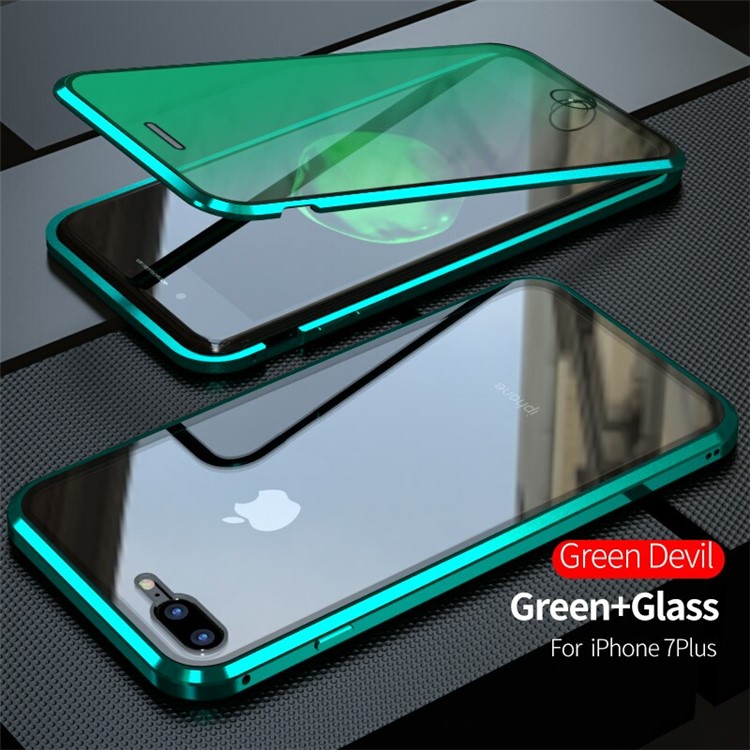 Vidrios Templados Diablo Serie De Protección De Ojo Verde + Caja Del Teléfono Marco De Metal Magnético Para El IPhone 8 Plus / 7 Además De 5,5 Pulgadas - Verde-5