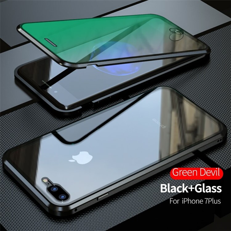Vidrios Templados Diablo Serie De Protección De Ojo Verde + Caja Del Teléfono Marco De Metal Magnético Para El IPhone 8 Plus / 7 Además De 5,5 Pulgadas - Negro-2