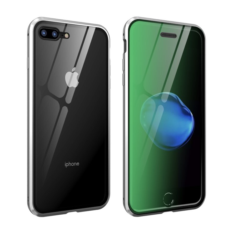 Vidrios Templados Diablo Serie De Protección De Ojo Verde + Caja Del Teléfono Marco De Metal Magnético Para El IPhone 8 Plus / 7 Además De 5,5 Pulgadas - Plata-1