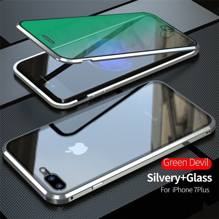 Vidrios Templados Diablo Serie De Protección De Ojo Verde + Caja Del Teléfono Marco De Metal Magnético Para El IPhone 8 Plus / 7 Además De 5,5 Pulgadas - Plata-2