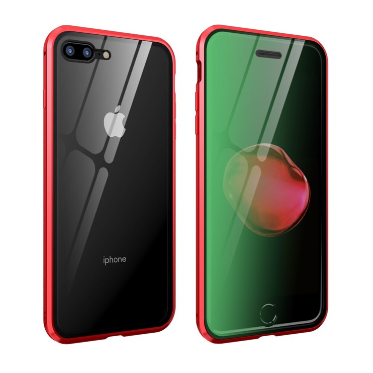 Vidrios Templados Diablo Serie De Protección De Ojo Verde + Caja Del Teléfono Marco De Metal Magnético Para El IPhone 8 Plus / 7 Además De 5,5 Pulgadas - Rojo-1