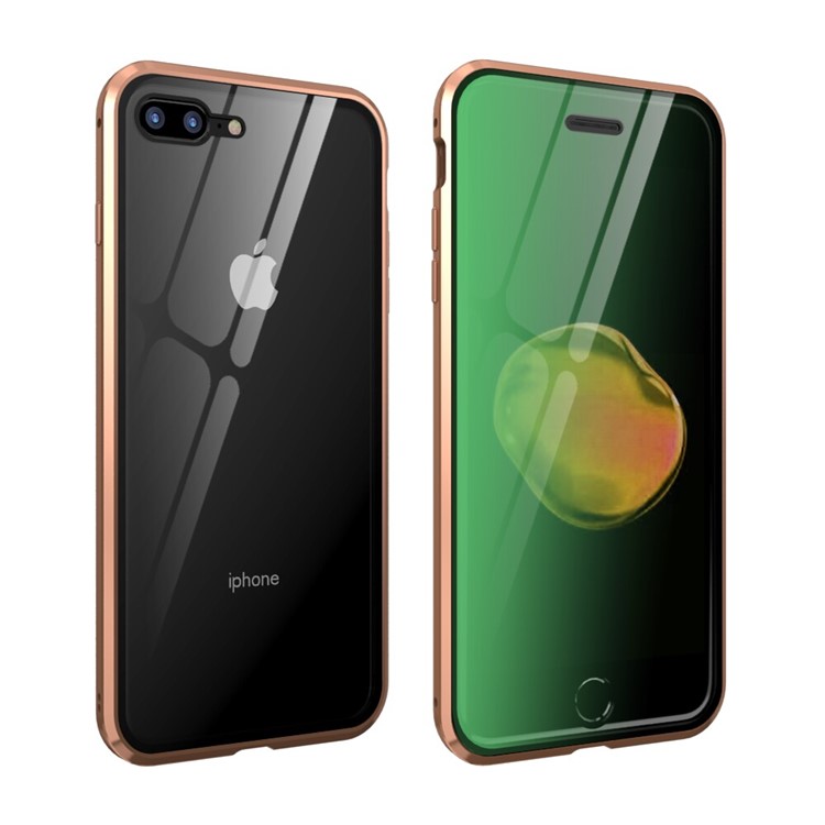 Vidrios Templados Diablo Serie De Protección De Ojo Verde + Caja Del Teléfono Marco De Metal Magnético Para El IPhone 8 Plus / 7 Además De 5,5 Pulgadas - Oro-1