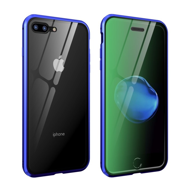 Vidrios Templados Diablo Serie De Protección De Ojo Verde + Caja Del Teléfono Marco De Metal Magnético Para El IPhone 8 Plus / 7 Además De 5,5 Pulgadas - Azul-1