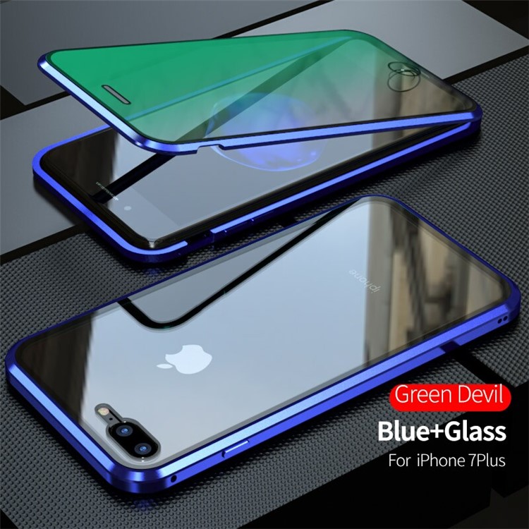 Vidrios Templados Diablo Serie De Protección De Ojo Verde + Caja Del Teléfono Marco De Metal Magnético Para El IPhone 8 Plus / 7 Además De 5,5 Pulgadas - Azul-2