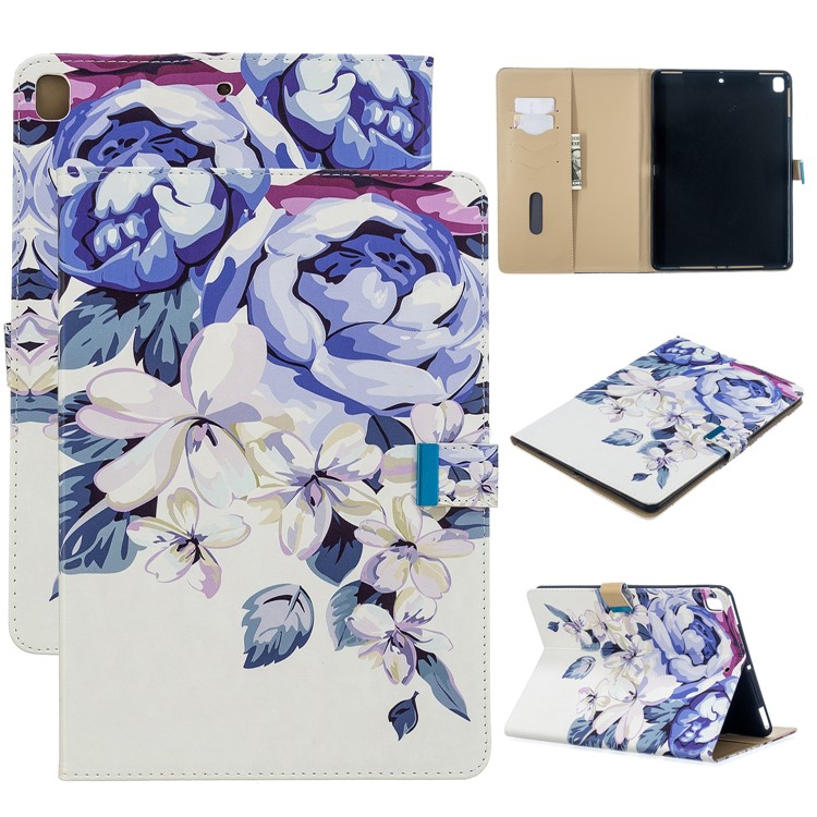 Printing PU Leather Wallet Tablet Cover for iPad Air (2013)/Air 2/Pro 9.7 inch (2016)/9.7-inch (2017)/9.7-inch (2018) - Blue Flower-1
