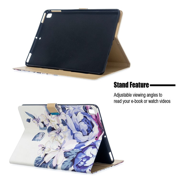 Printing PU Leather Wallet Tablet Cover for iPad Air (2013)/Air 2/Pro 9.7 inch (2016)/9.7-inch (2017)/9.7-inch (2018) - Blue Flower-10