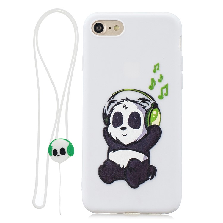 Pattern Printing Soft TPU Phone Case with Silicone Strap for iPhone SE 2nd Gen (2020)/7/8 4.7-inch - White/Panda-1