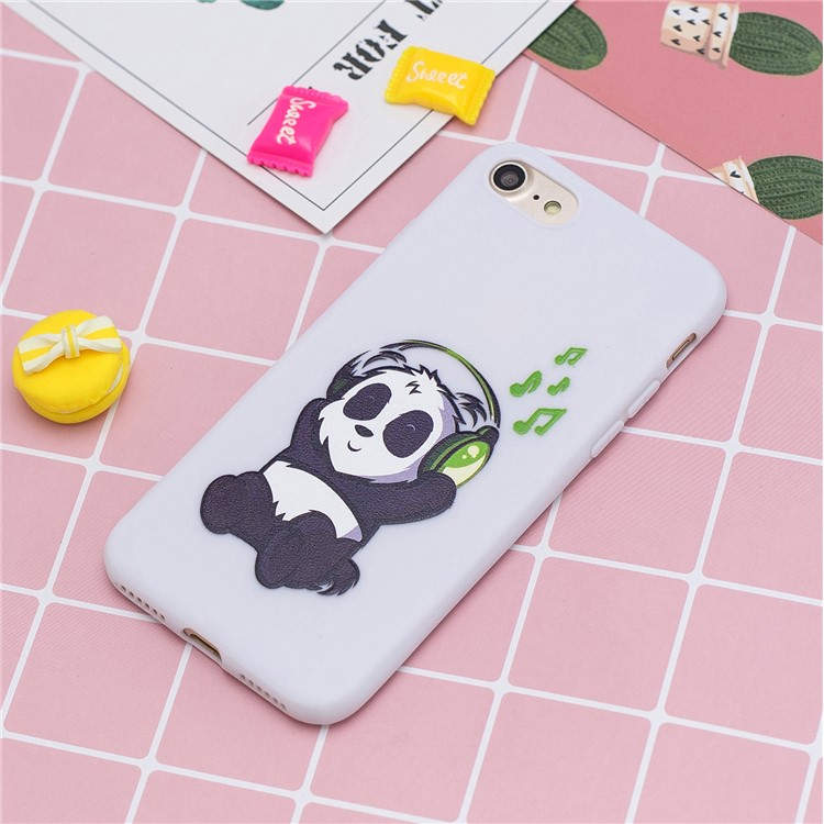 Pattern Printing Soft TPU Phone Case with Silicone Strap for iPhone SE 2nd Gen (2020)/7/8 4.7-inch - White/Panda-6