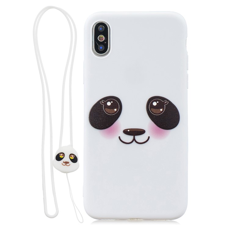 Pattern Printing TPU Phone Case with Silicone Strap for Apple iPhone X/XS - White/Eyes-1