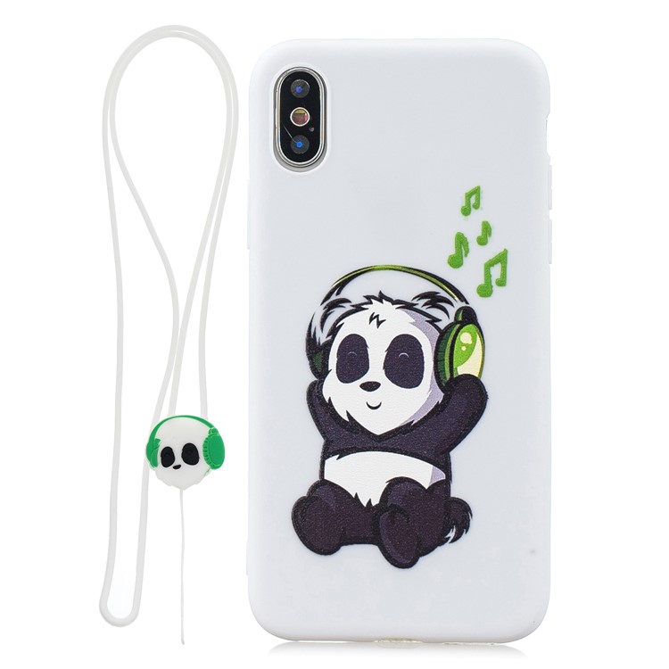 Pattern Printing Soft TPU Case + Silicone Strap for iPhone XS Max 6.5 inch - Panda Listening Music-1