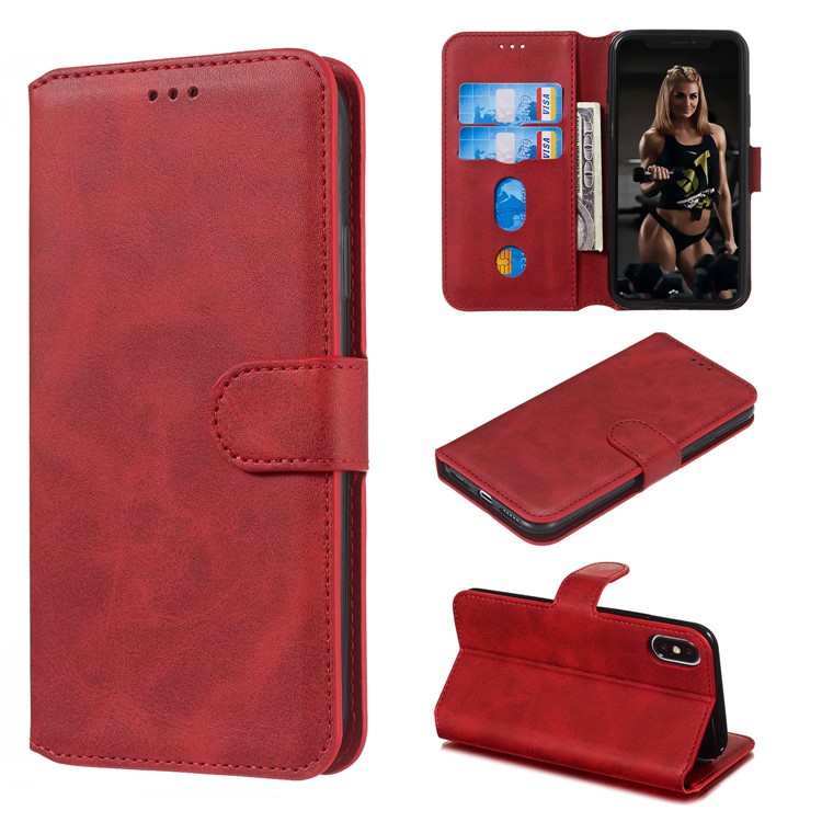 Leather Stand Case with Card Slots for iPhone XS Max 6.5 inch - Red