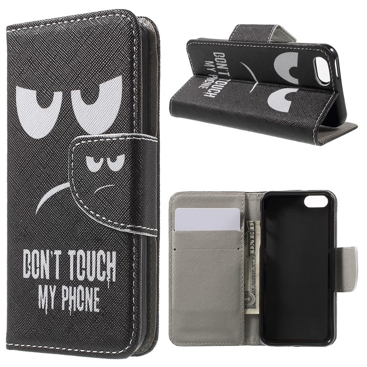 Leather Case Stand Card Holder for iPhone SE/5s/5 - Do Not Touch My Phone-1