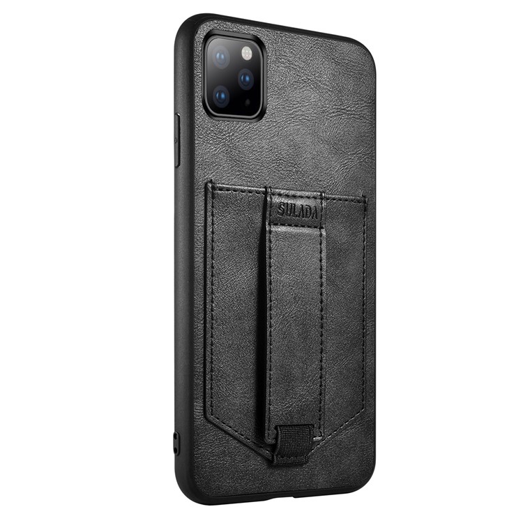 SULADA Cool Series PU+TPU Hybrid Phone Case with Kickstand Ring Holder Strap for iPhone 11 Pro 5.8-inch - Black
