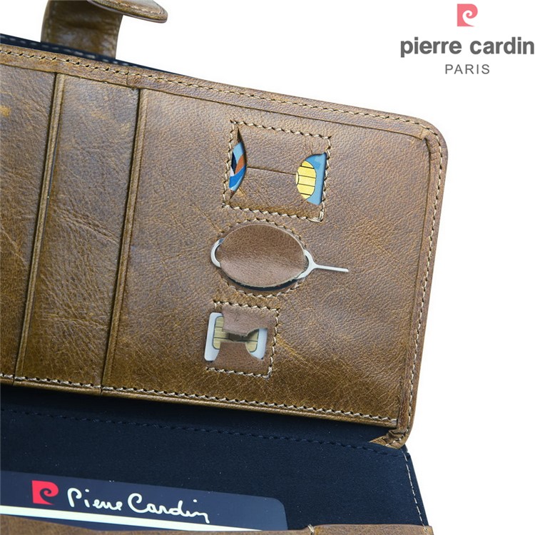 PIERRE CARDIN Натуральная Кожа Крышка Телефона С 10 Слотами Карт Для Apple Iphone 11 Pro 5,8 Дюйма - Коричневый-6
