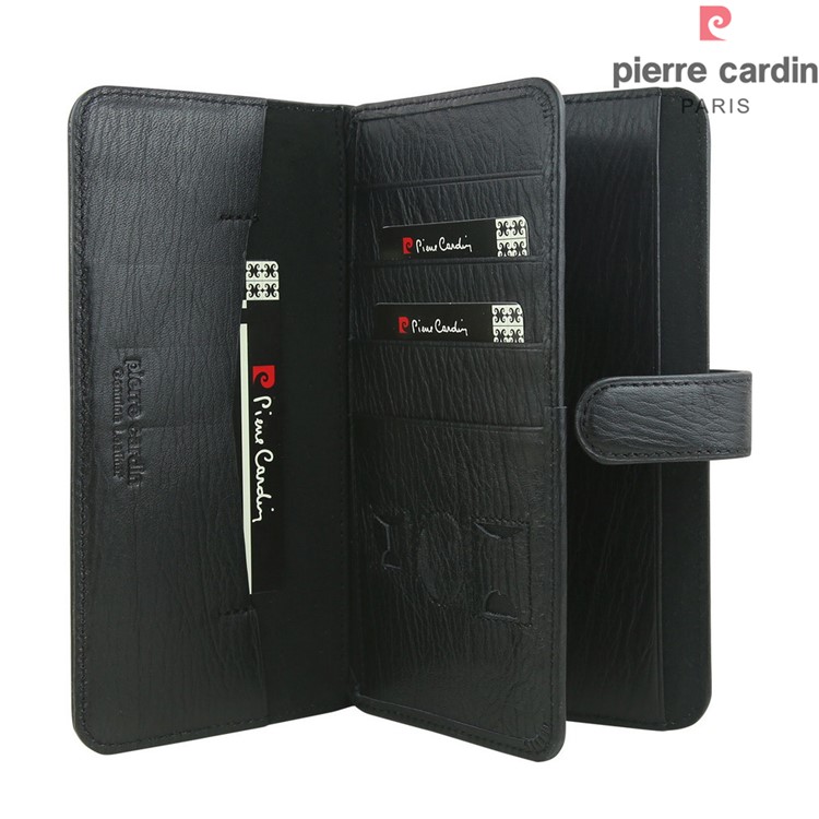 PIERRE CARDIN Genuine Leather Phone Case with 10 Card Slots for Apple iPhone 11 6.1 inch - Black-4