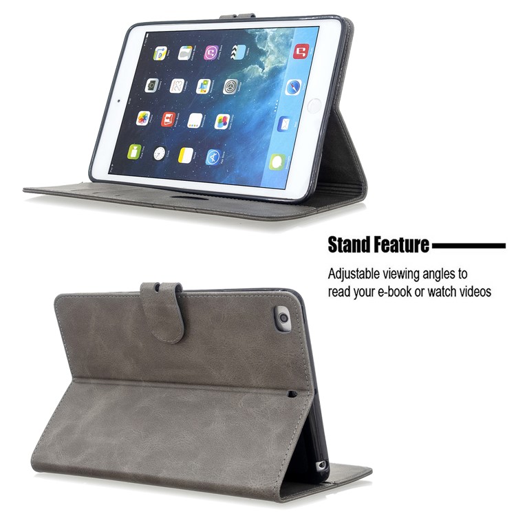 Auto Wake Sleep Stand Smart Leather Tablet Cover Casing for Apple iPad mini 1/2/3/4/(2019) 7.9 inch - Grey-9