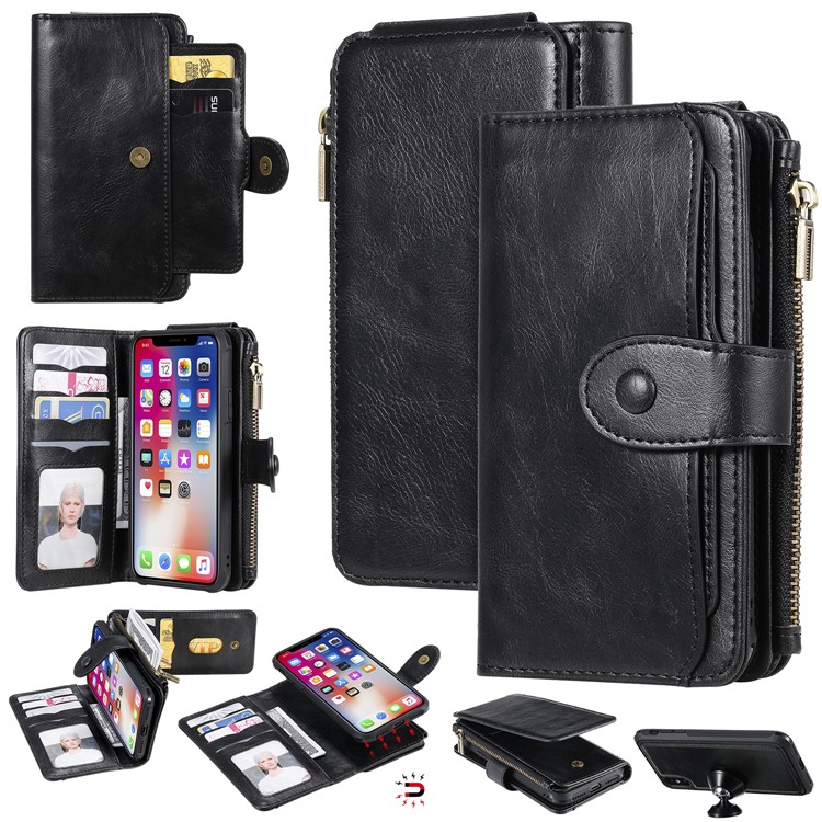 Multi-functional Retro Leather Wallet Case for iPhone XS/X 5.8 inch - Black-1