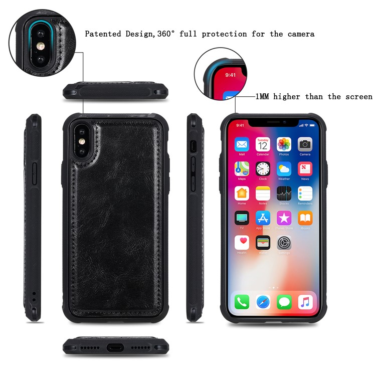 Multi-functional Retro Leather Wallet Case for iPhone XS/X 5.8 inch - Black-2