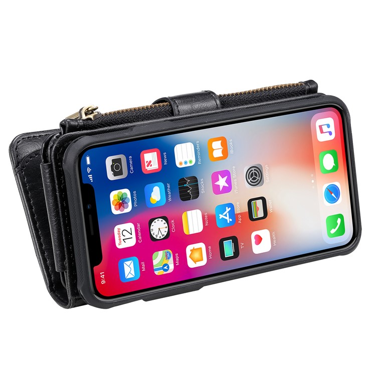 Multi-functional Retro Leather Wallet Case for iPhone XS/X 5.8 inch - Black-23