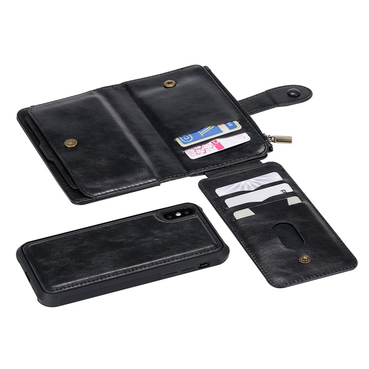 Multi-functional Retro Leather Wallet Case for iPhone XS/X 5.8 inch - Black-27