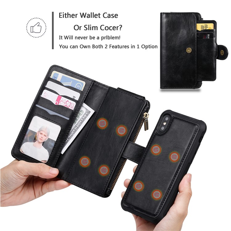 Multi-functional Retro Leather Wallet Case for iPhone XS/X 5.8 inch - Black-3