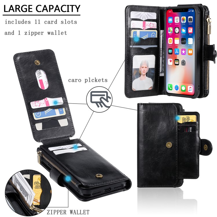 Multi-functional Retro Leather Wallet Case for iPhone XS/X 5.8 inch - Black-5