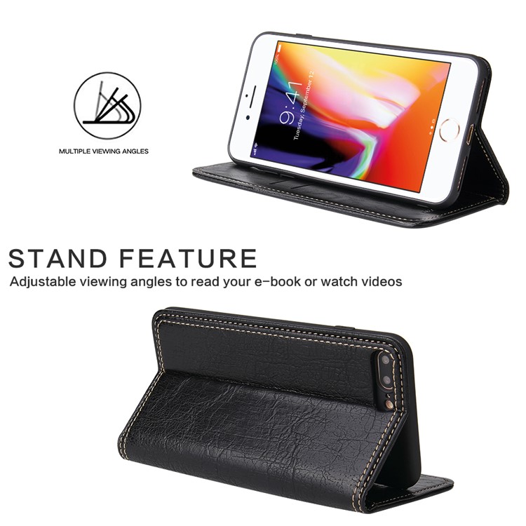 Auto-absorbed Leather Wallet Case for iPhone 8 Plus/7 Plus 5.5 inch - Black-3