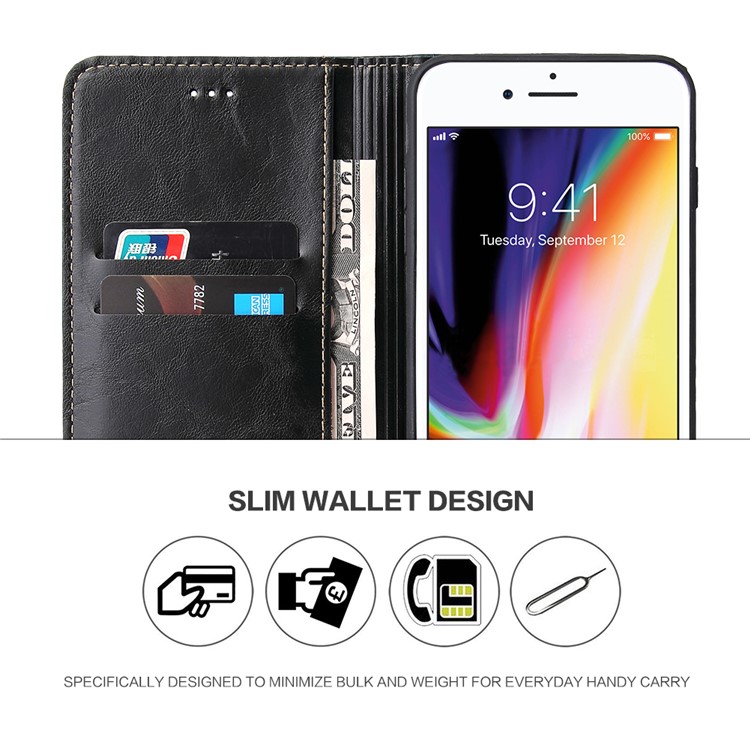 Auto-absorbed Leather Wallet Case for iPhone 8 Plus/7 Plus 5.5 inch - Black-8