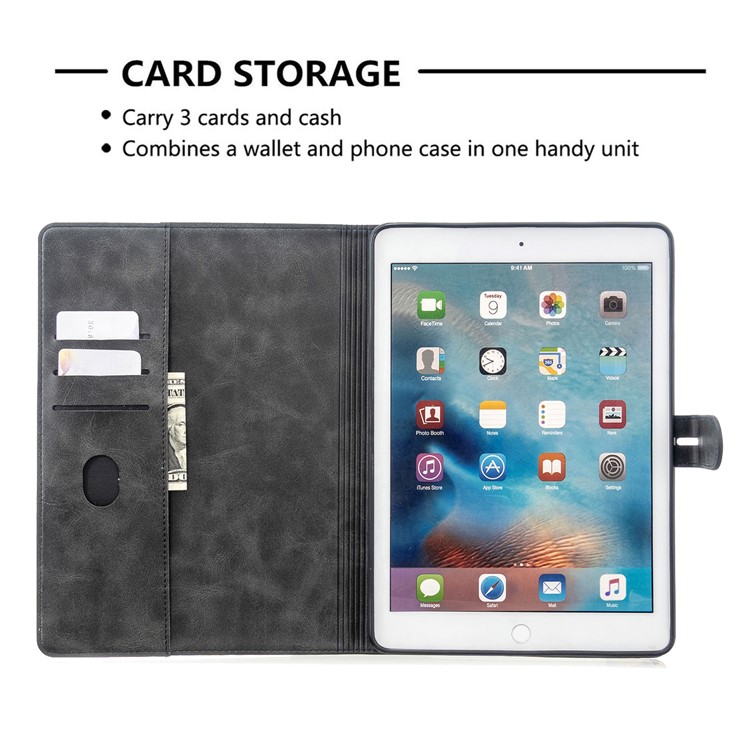 Auto Wake Sleep Leather Stand Tablet Cover for Apple iPad 9.7-inch (2018)/(2017) / iPad Pro 9.7 inch (2016)/ iPad Air/Air 2 - Black-10