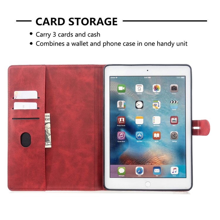 Auto Wake Sleep Leather Stand Tablet Cover for Apple iPad 9.7-inch (2018)/(2017) / iPad Pro 9.7 inch (2016)/ iPad Air/Air 2 - Red-10