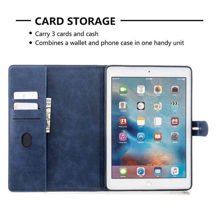 Auto Wake Sleep Leather Stand Tablet Cover for Apple iPad 9.7-inch (2018)/(2017) / iPad Pro 9.7 inch (2016)/ iPad Air/Air 2 - Blue-10