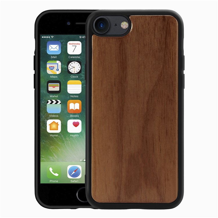 Hard Wood + TPU All-wrapped Hybrid Phone Case for iPhone 6/7/8 4.7 inch - Dark Brown