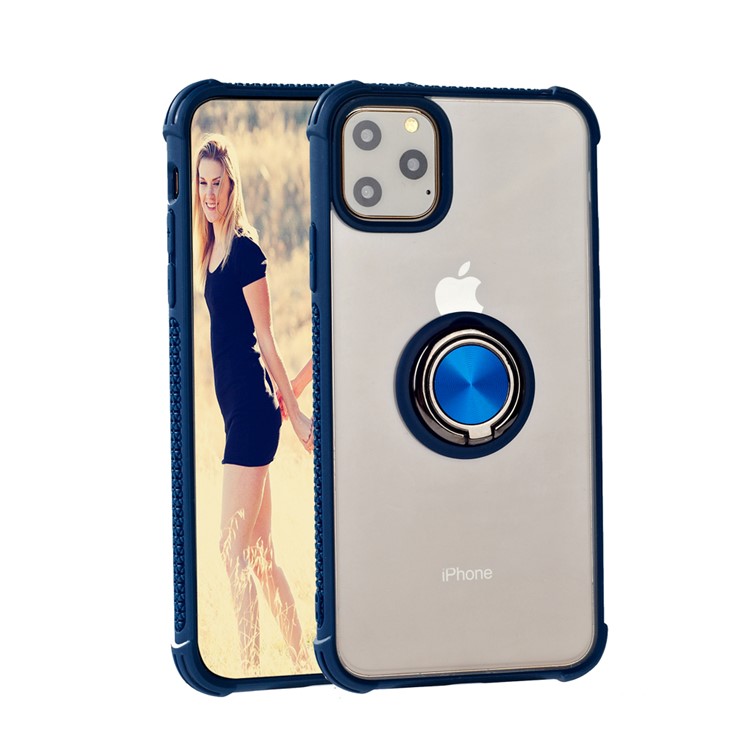 Drop-resistant Anti-slip TPU+Acrylic Phone Cover Case with Phone Ring Holder for iPhone 11 Pro Max 6.5-inch - Blue-1