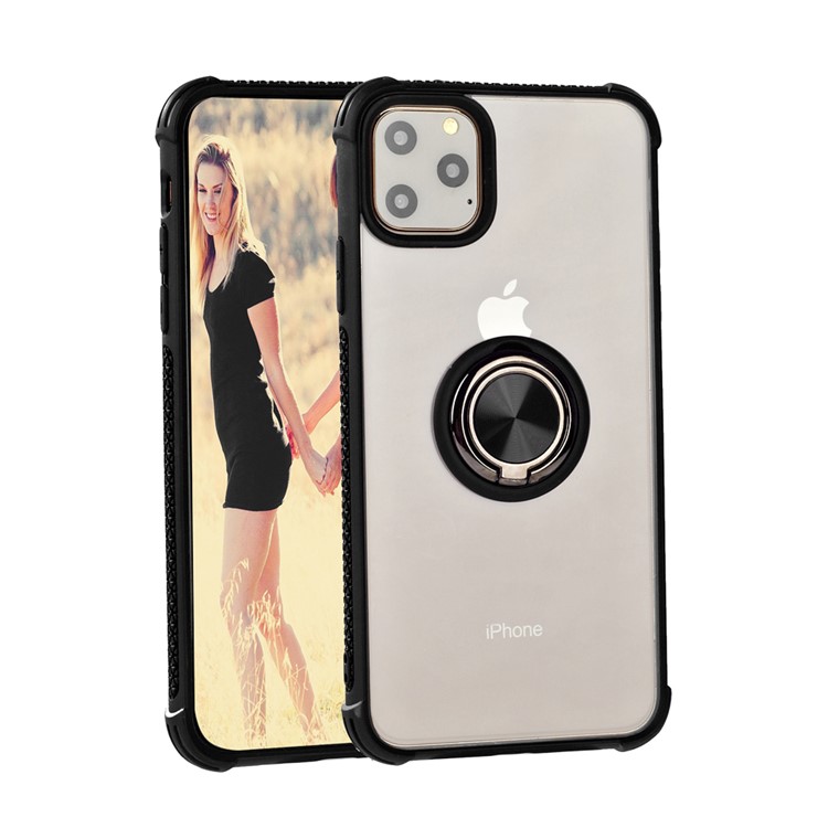 Drop-resistant Anti-slip TPU+Acrylic Phone Cover Case with Phone Ring Holder for iPhone 11 Pro Max 6.5-inch - Black-1