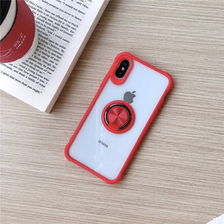 Drop-resistant Anti-slip TPU+Acrylic Phone Ring Holder Case Covering for iPhone X/XS 5.8 inch - Red