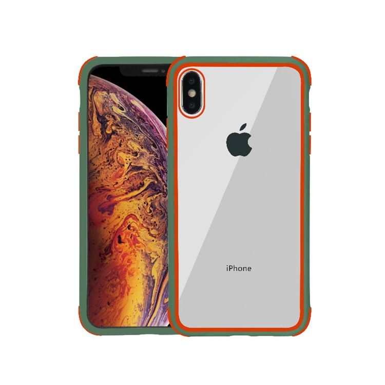Drop-resistant Anti-slip TPU+Acrylic+Silicone Phone Case for iPhone XS / X - Green+Orange-1