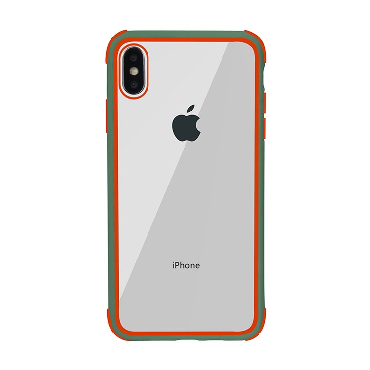 Drop-resistant Anti-slip TPU+Acrylic+Silicone Phone Case for iPhone XS / X - Green+Orange-2